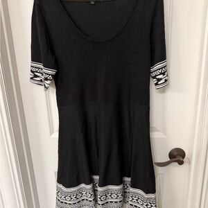 Black Knit Dress with Geometric Trim